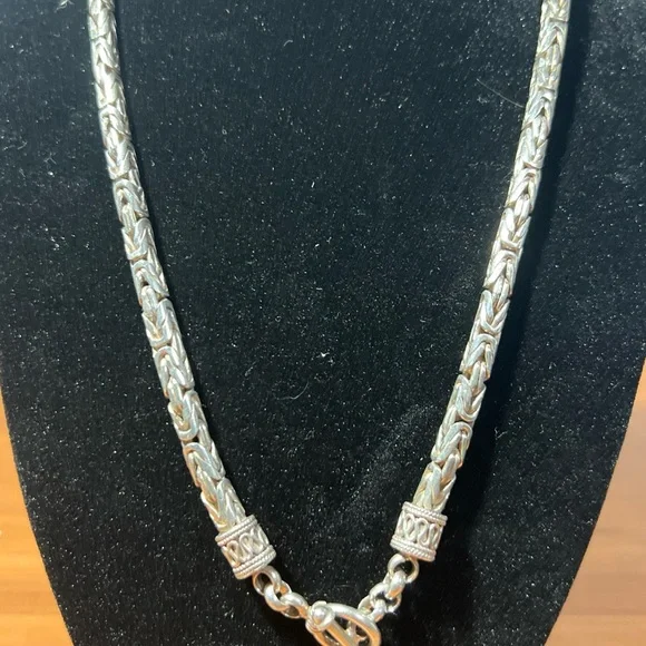 Sterling Silver .925 Round Byzantine King/Bali Chain Necklace 20” 76g Heavy